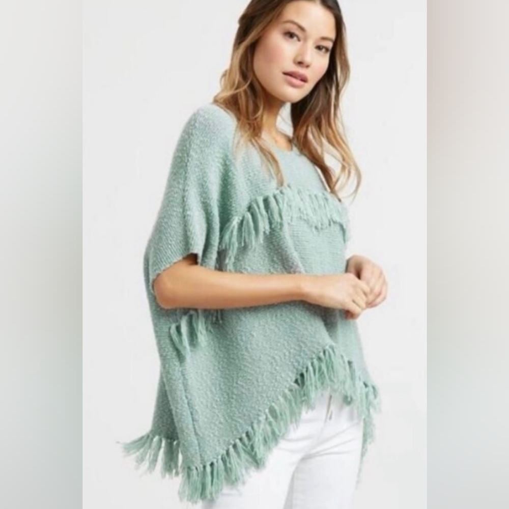Cost Plus World Market Fringe Poncho Shrug Sweater